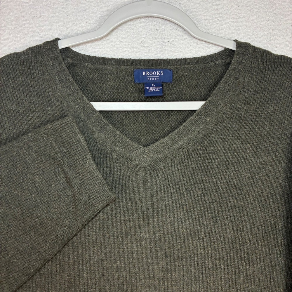 Vintage Brooks Brothers Lambswool Cashmere Sweater Men XL Green V Neck Sport 90s